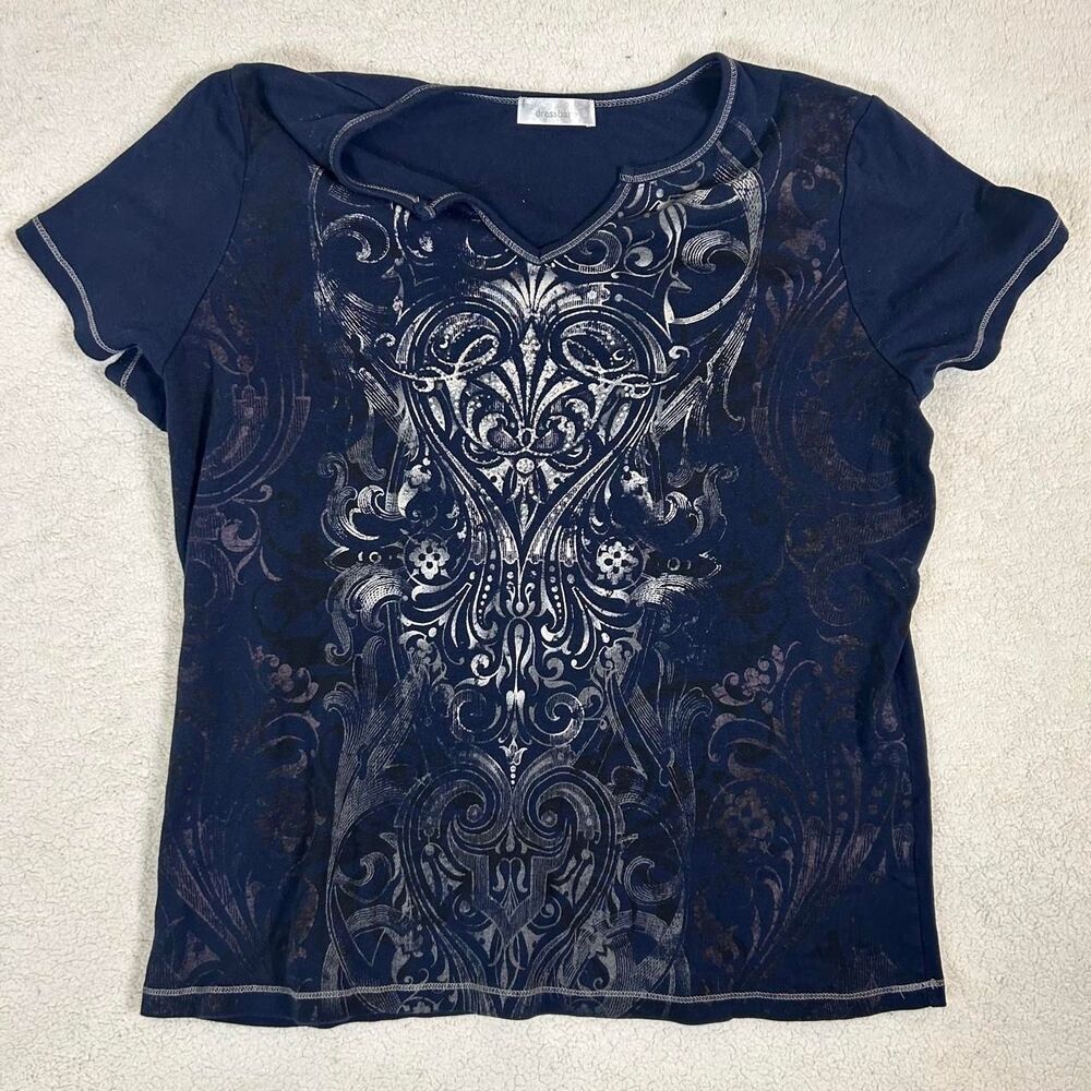 Dressbarn Navy Y2K All Over Grunge Tee